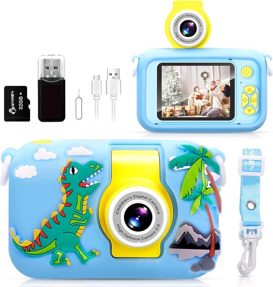 Kindercamera met IPS-scherm - HD 1080p Videokwaliteit - Fotofilters - Oplaadbare Batterij - Stevige Behuizing - Ideaal als Verjaardagscadeau