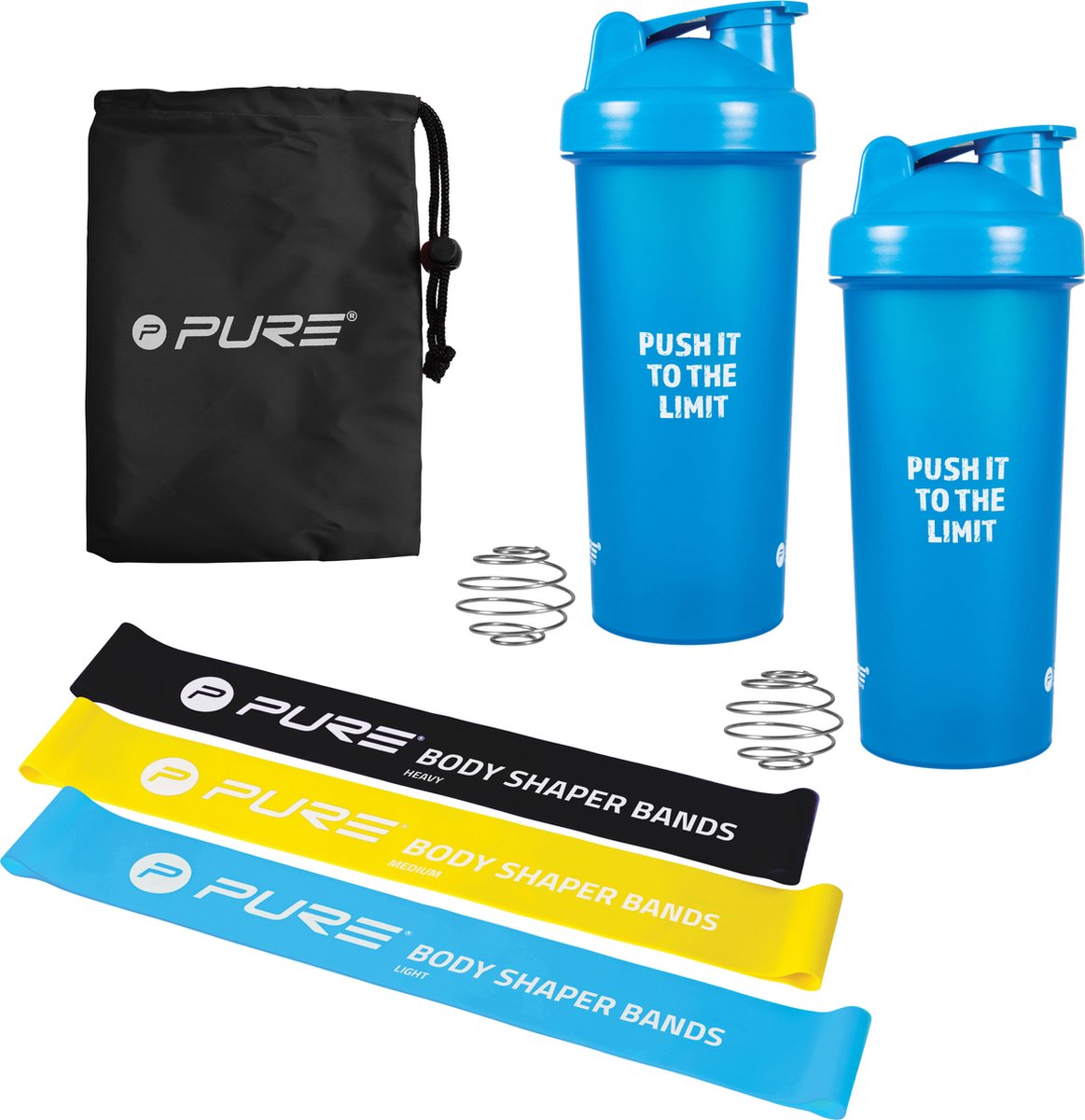 Goedkoopste Pure2Improve Shakebeker met 3 Weerstandsbanden - 2x Shaker 700 ml - weerstandsbanden set blauw