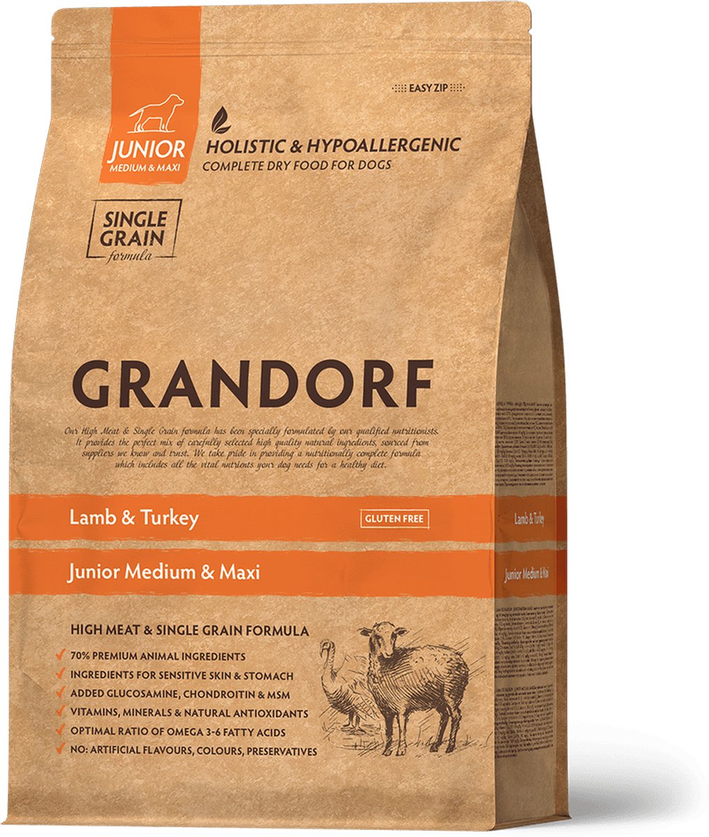 Grandorf - Lam & Kalkoen - Junior All Breeds - Hondenvoer - Hypoallergeen - 3 kg