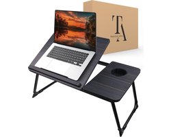 foto van TrueLogic Alpha Bedtafel - Laptoptafel - Laptop standaard - Voor laptops t/m 17 inch - Ontbijttafel - Ontbijt op bed - Black Stripes