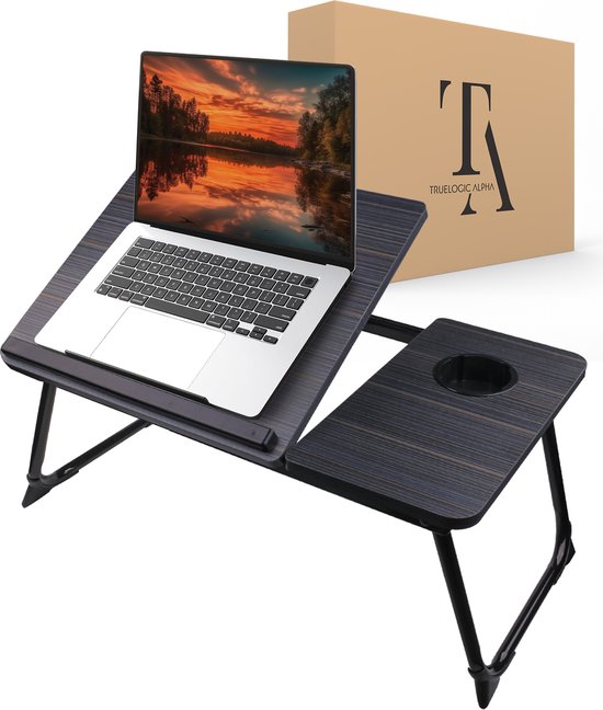 TrueLogic Alpha Bedtafel - Laptoptafel - Laptop standaard - Voor laptops t/m 17 inch - Ontbijttafel - Ontbijt op bed - Black Stripes kopen - beste keuze voor laptoptafel op wielen