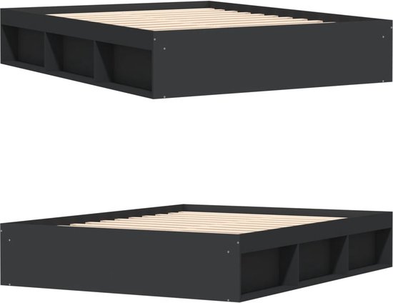 Cadre de lit noir The Living Store 140x200 cm - Cadre de lit moderne - Lit double - Lit Zwart - Lit en bois - Lit avec Compartiments de rangement