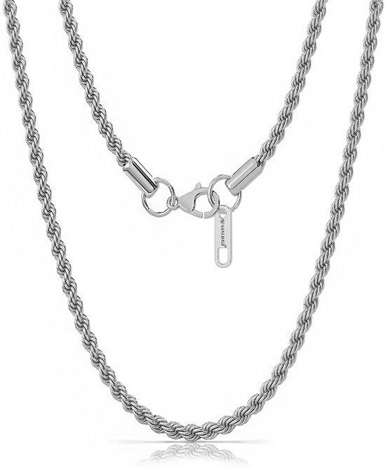 Malinsi Collier Homme - Chaîne Corde 60cm - Complet Acier Inoxydable 4mm - Colliers Argent homme