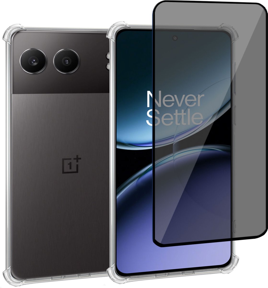 Geschikt voor OnePlus Nord 4 - Hoesje + Privacy Screenprotector – Privé - Gehard Glas Cover