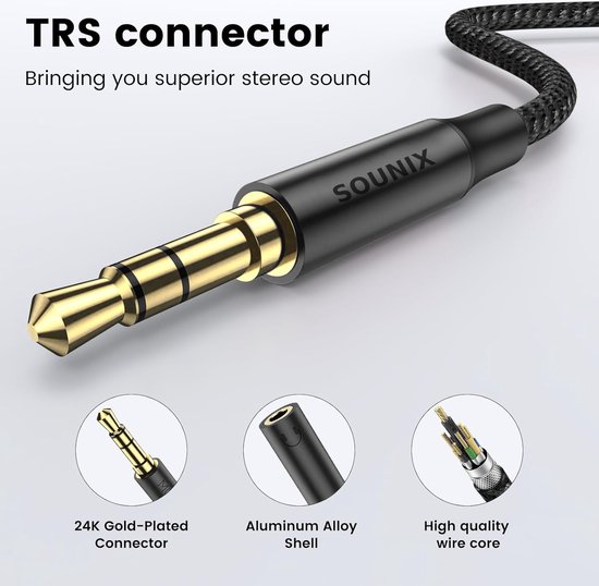 Sounix Audio Splitter - 3.5 mm Jack - Male naar Female - Zwart | bol