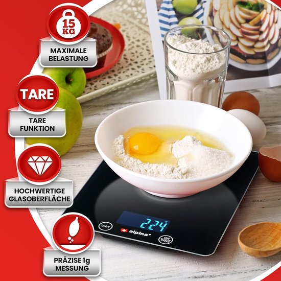 arboleaf Keukenweegschaal 10 kg/0,5 g, keukenweegschaal die calorieën berekent, aangesloten voedingsweegschaal, USB-oplaadbaar