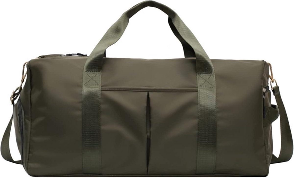Grote Nylon Reizen Duffel Bag Sport Weekend Schoudertas - Uniseks Gym Tote Bag met Schoenen Compartiment - Ultra-Lichte Carry On Bagage voor Vrouwen en Mannen - Inclusief Natte Zak - Legergroen