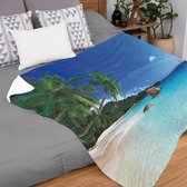 Couverture Polaire Flanelle 150 X 200 Cm - Motif Feuilles Tropicales Noir Et Blanc - Douce, Chaude - Pour Canapé, Lit, Voyage