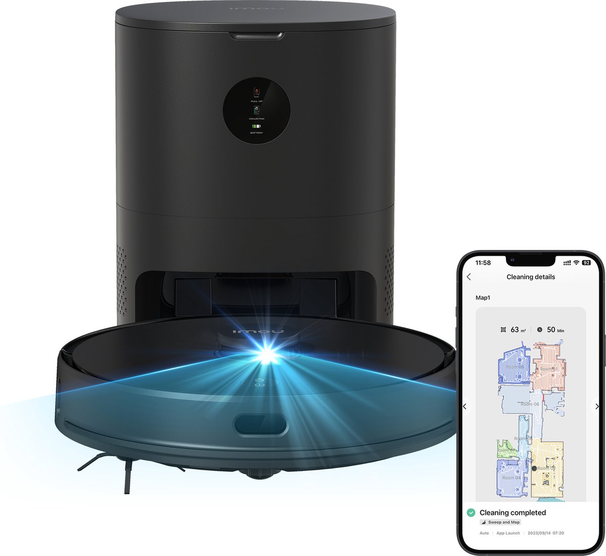 Imou RV1 Pro Max - Robotstofzuiger Met Laadstation En Dweilfunctie - Razendsnelle Inkaartbrenging Door LIDAR sensor - Opslag Plattegrond Van 3 Verdiepingen - Automatische Lediging - 6000 Pa zuigkracht - 180 Minuten Aaneengesloten Reinigen