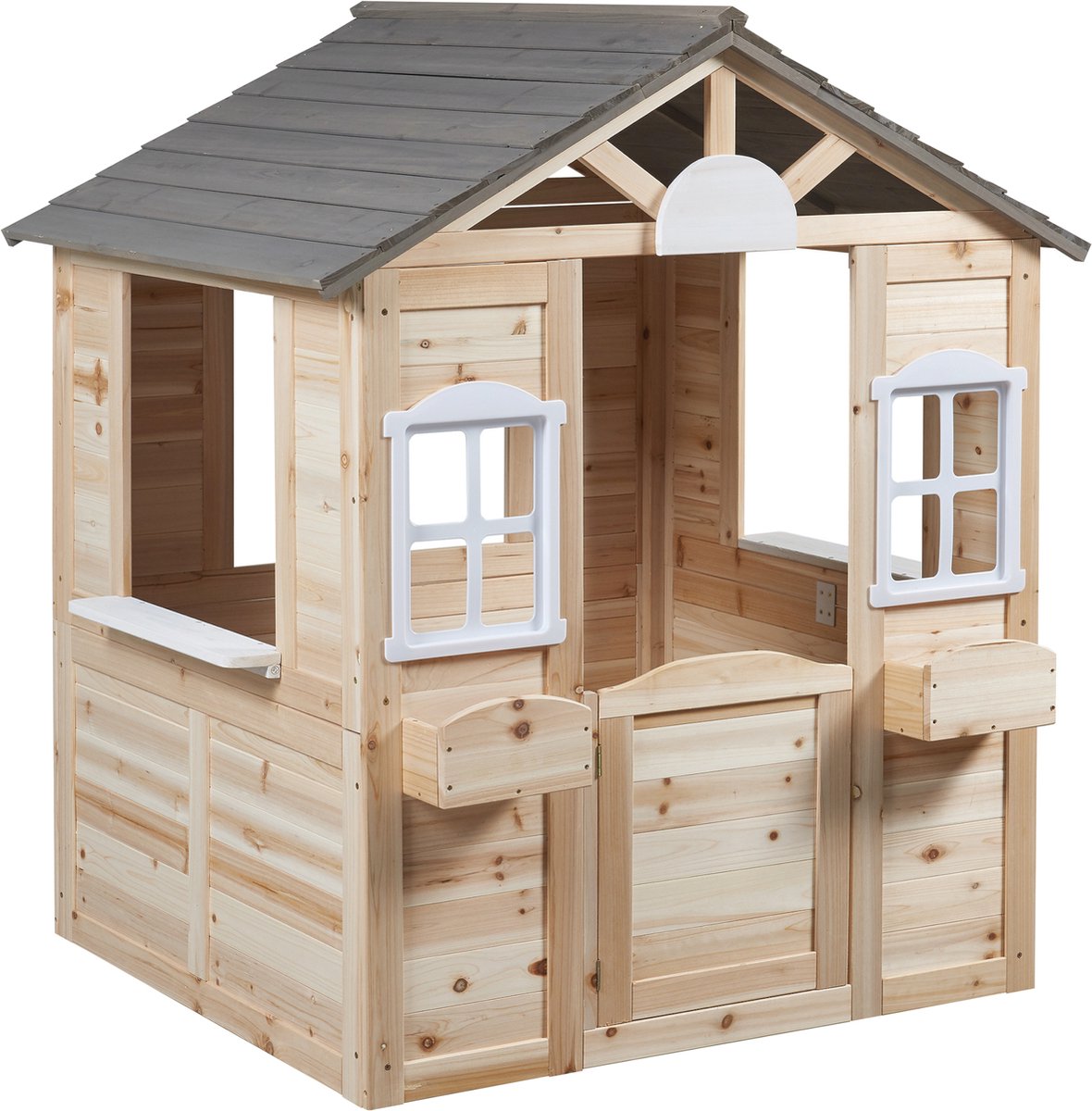 Casa.pro Houten speelhuis Acciano 131x113x97 cm naturel en grijs