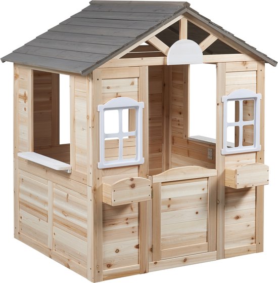 Houten speelhuis Acciano 131x113x97 cm naturel en grijs casa.pro