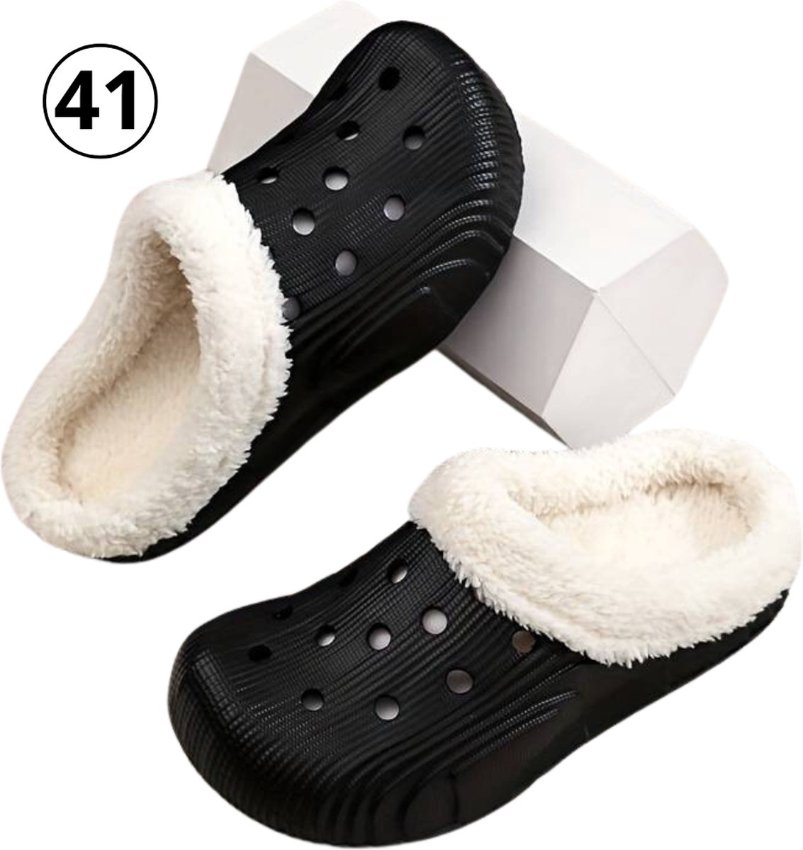 Nivard Warme Pantoffels - Sloffen - Slippers - Dames - Heren - Pluche - Maat 41 - Zwart
