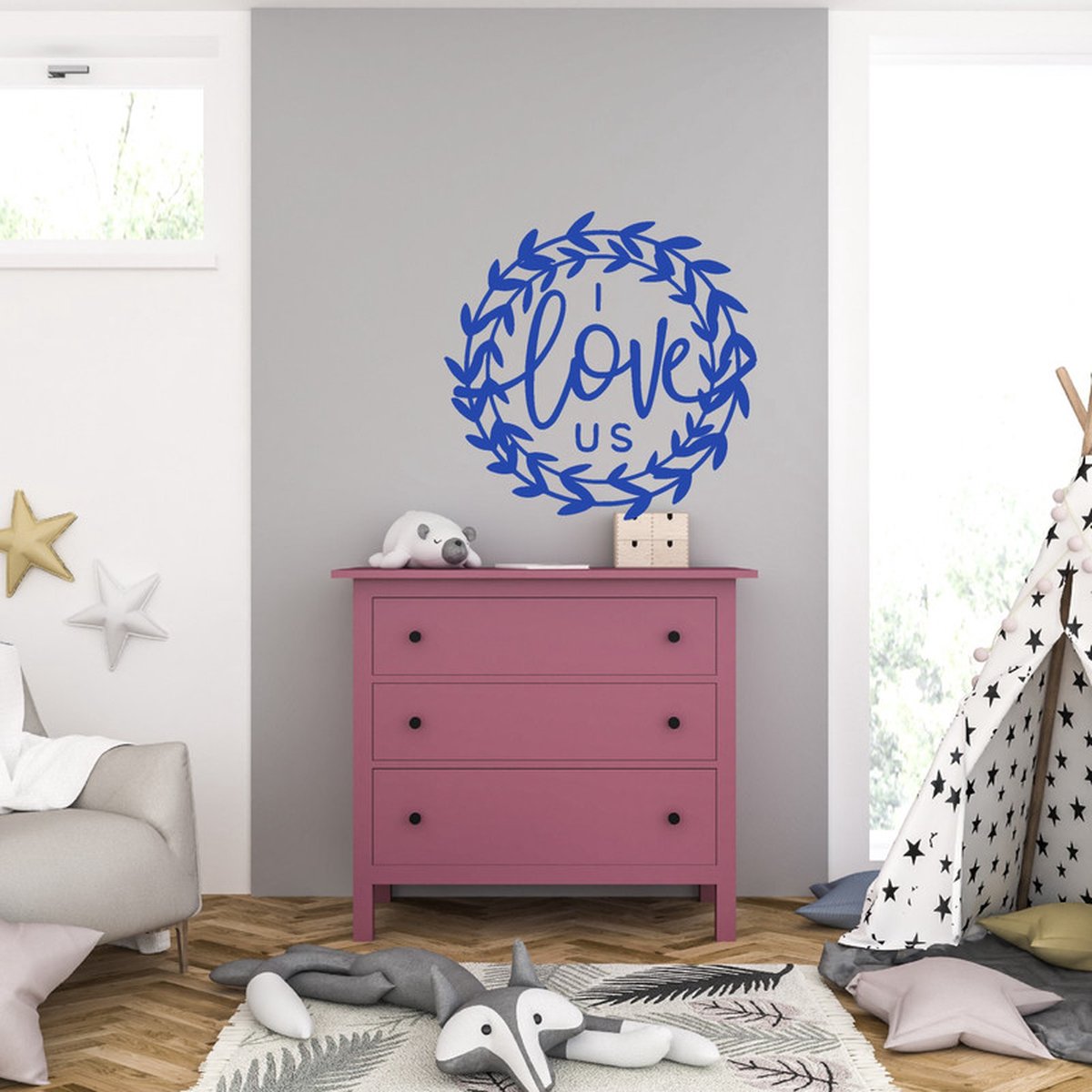 Muursticker - I Love Us - 58 x 58 - Blauw