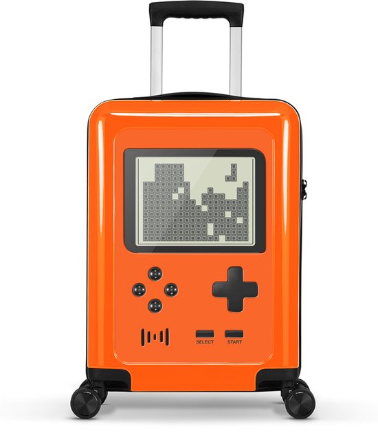 Stickercase - Handbagage koffer - Lichtgewicht Trolley 55cm - Met Matrix Merge Gameboy print - Oranje