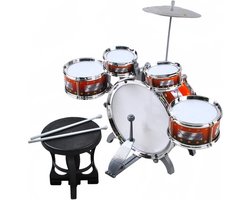 Playos® - Drumstel - Rood - 57 cm - Inclusief Kruk - Peuters en Kleuters - Kinderen - Muzikaal Speelgoed - Drumset - Jongens en Meisjes