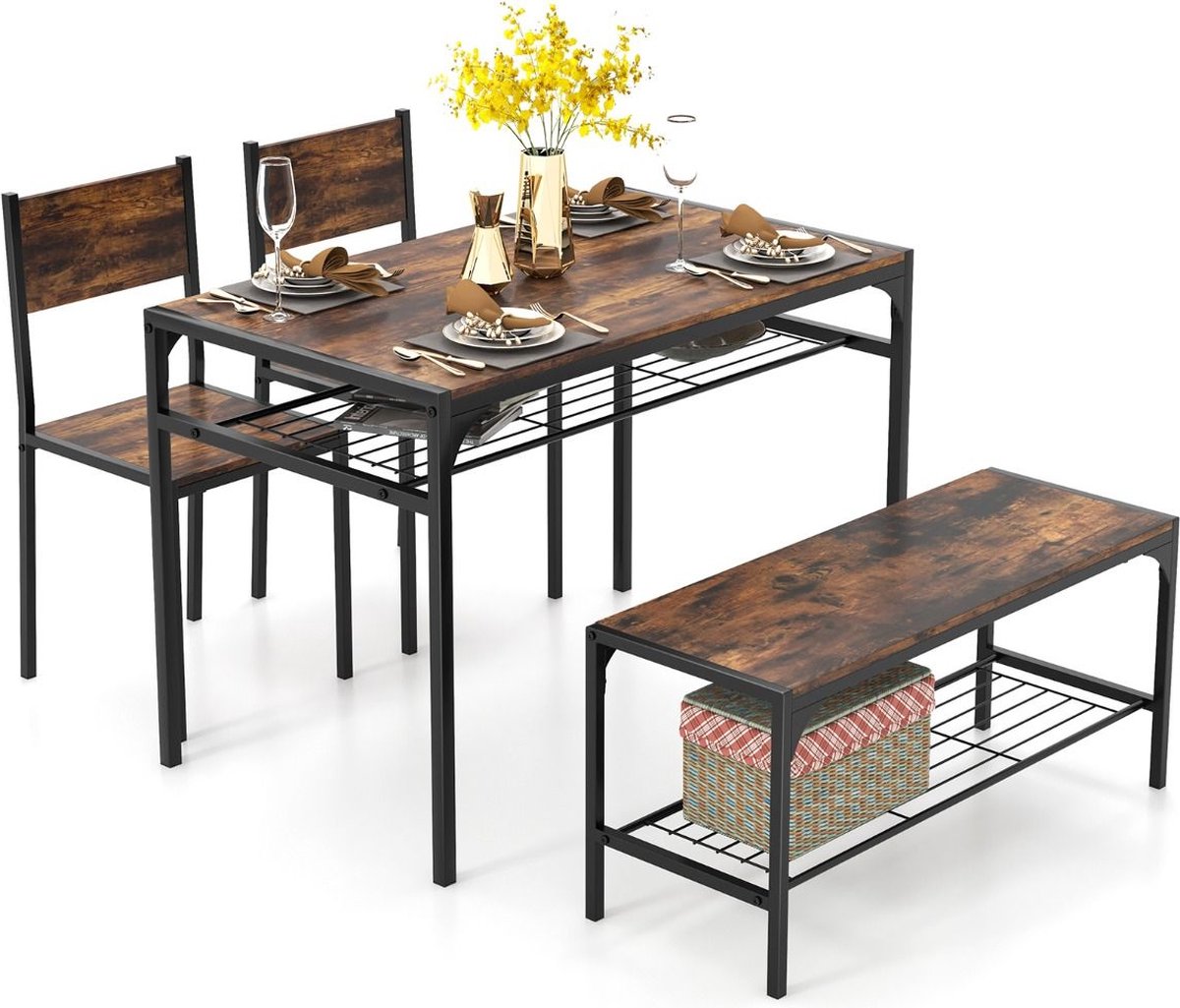 SureDeal® - Eettafel Set - Keukentafel - Twee stoelen - Bankje - Met opbergruimte - Eettaf