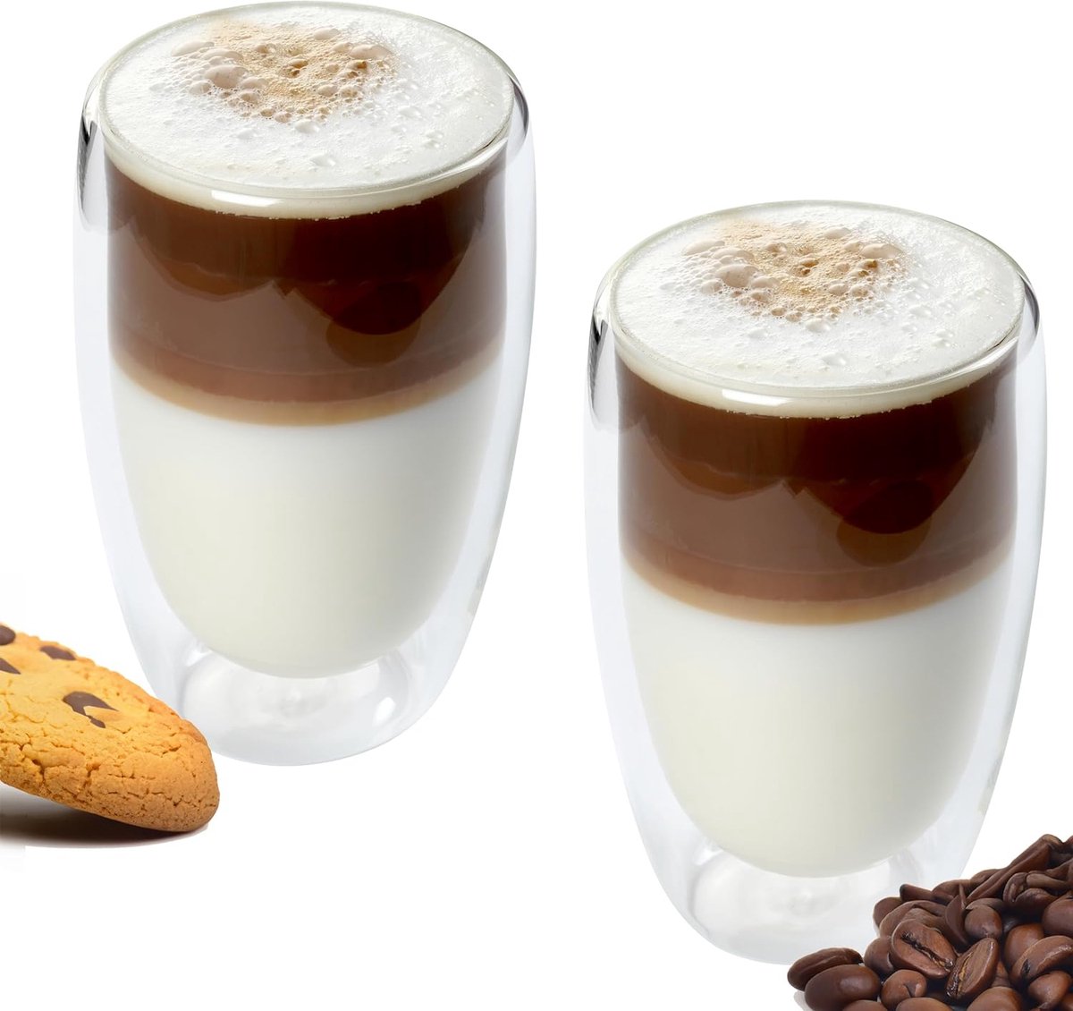 Nordic Schiller Dubbelwandige theeglazen koffieglazen - Cappuccino glazen - Warme en koude dranken koffietassen dubbelwandig - 450 ML - Set van 2