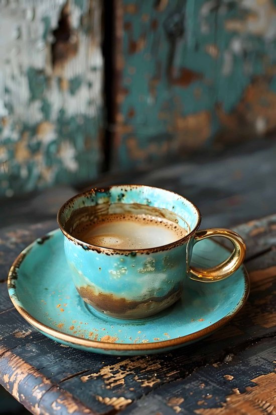 Koffiekopje Poster - Koffie - Kopje - Stijlvolle - Drank - Artistieke - Retro - posters - formaat 60x90cm - Wanddecoratie - 3088MT