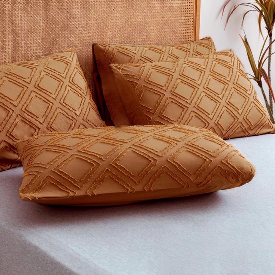 YASMENG Beddengoed, boho, 220 x 240 cm, beige, getuft, geometrisch geruit, boho, Boheems, esthetisch, modern, zachte microvezel, dekbedovertrekset, 3-delig, met ritssluiting en 2 kussenslopen van 80 x