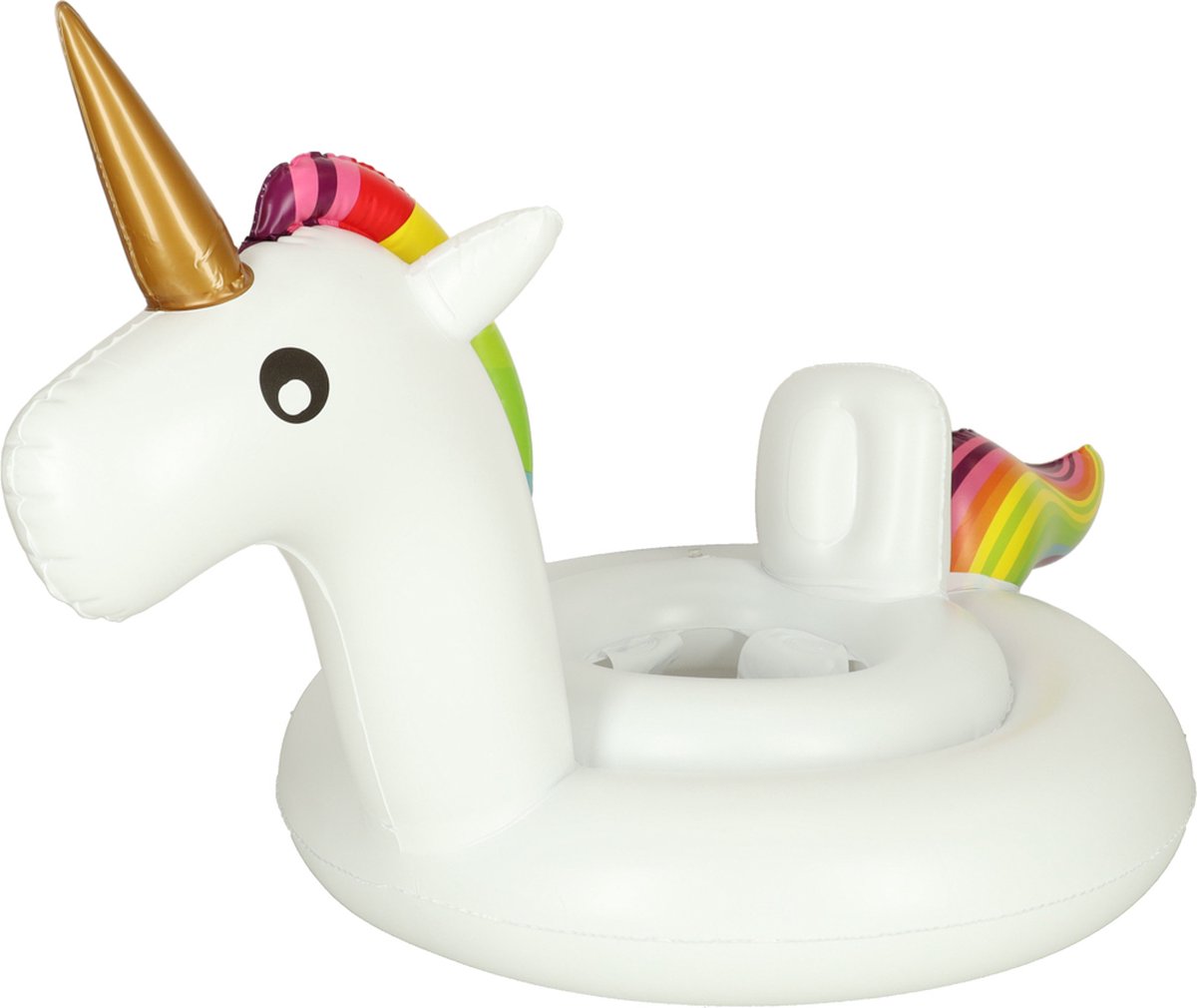 Playos Zwemband Eenhoorn met Zitje Wit Peuter en Baby Zwemring Babyzwemband Babyfloat Zwemtrainer Opblaasbaar Zwemstoel