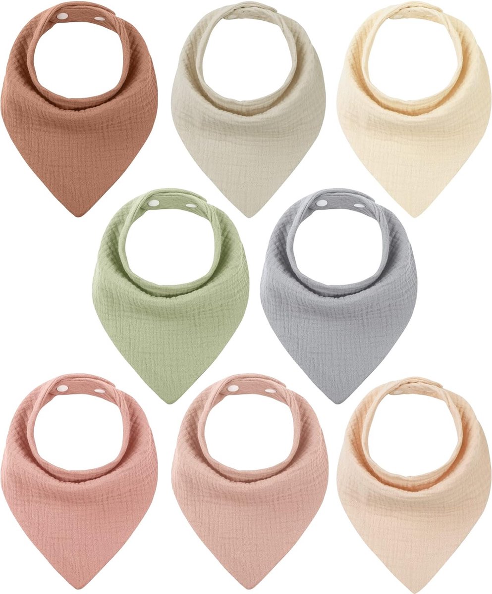 Goedkoopste Babyslabbetjes, 8 stuks, driehoekige doek, katoen, mousseline, halsdoeken, zachte spuugdoek, absorberend, met drukknopen, voor jongens en meisjes