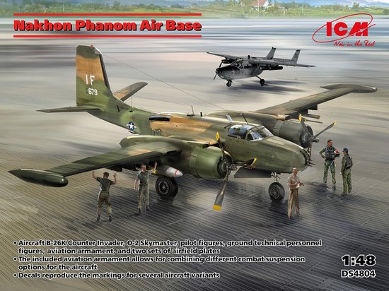 ICM Modelbouwpakket Militaire voertuigen - DS4804 Nakhon Phanom Air Base - B-26K, 0-2, Figuren, Bewapening - Platen Plastic - 1:48 - Modelbouw