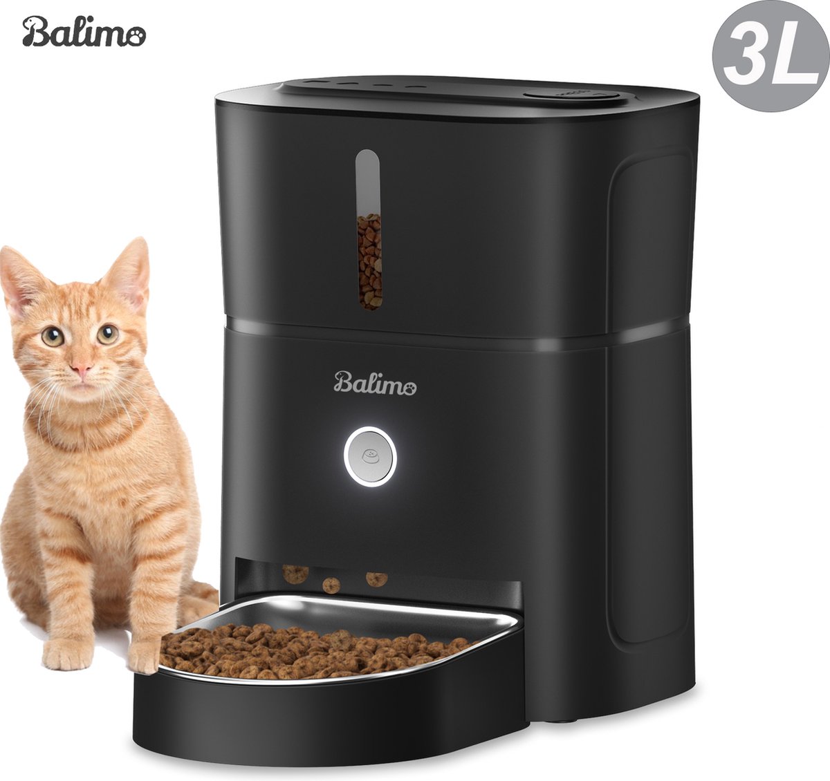 Balimo Automatische Voerbak Kat en Hond - Voerdispenser - Voerbakjes - Katautomatische -Voerinhoud 3L - Voerautomaat Dispenser - Inclusief 1 RVS Voerbakken - Zwart - Balimo - €40,59