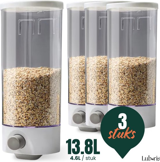 Foto: Ludoris cornflakes dispenser dispenser set van 3 cereal dispenser 3 grote dispensers voorraadpotten voedselcontainer rijst dispenser muur gemonteerd