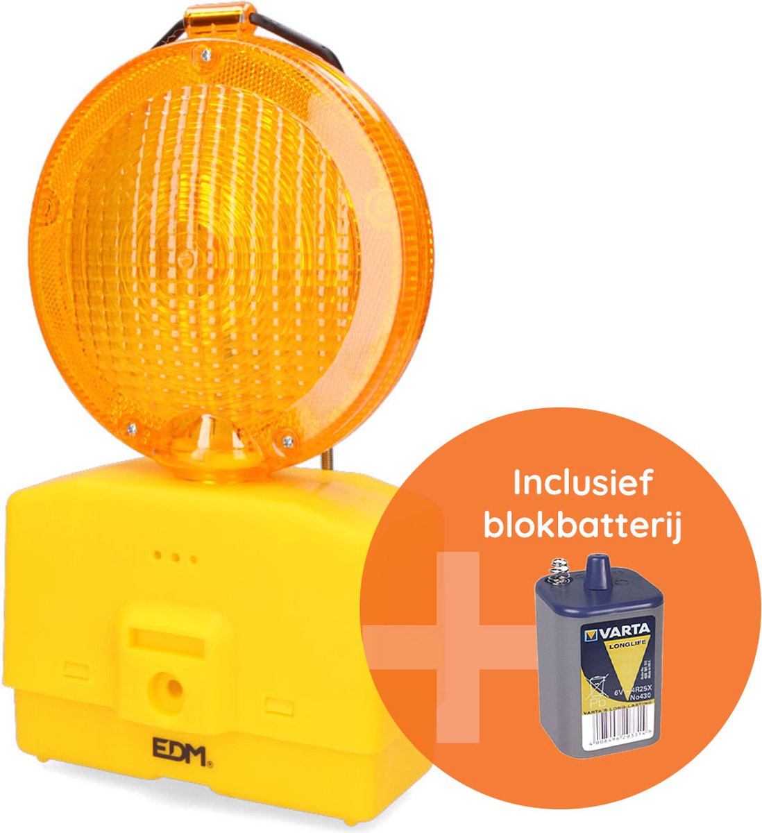 EDM Product LED Waarschuwingslamp - 18.6 x 9.5 x 37 cm - Gevarenlicht 2 x 0,05 w - 2 standen - Waarschuwing Signaal - Markeringslichten - Inclusief Blokbatterij - Geel