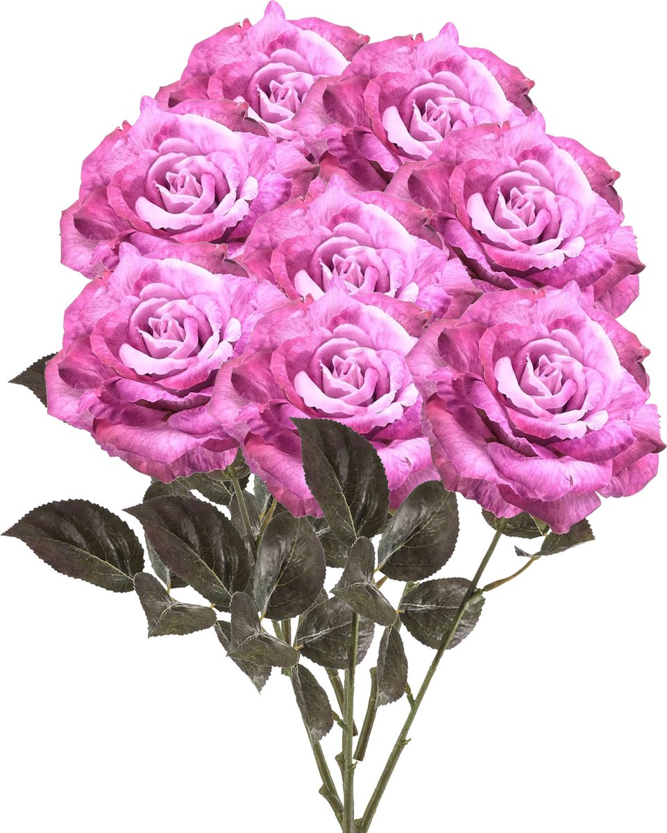 Emerald Kunstbloemen boeket roos Pascal - 8x - roze - 65 cm - decoratie bloemen