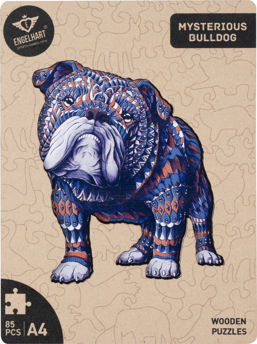 Houten Puzzel Bulldog – 85 Unieke Puzzelstukjes – A4 Formaat Houten Legpuzzel – Dieren Puzzelspel – Compact Denkspel – Inclusief Opbergetui – Engelhart — afbeelding 8