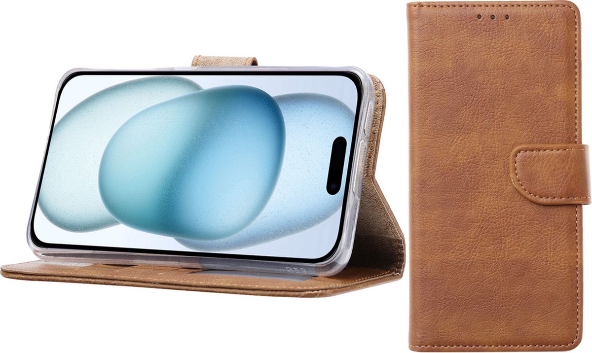 BixB Hoesje Geschikt voor iPhone 15 Plus – portemonnee bookcase met pasjeshouder - Bruin