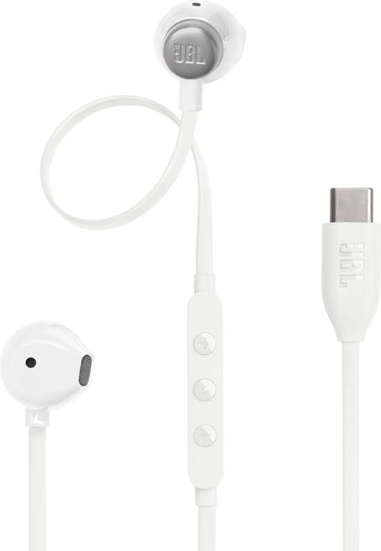 JBL Tune 305C - USB-C Oordopjes voor iPhone 15, 16 & 17 - Bedrade In-ear met Microfoon - Oortjes Bedraad - JBL Pure Bass Sound - Android & Laptop - Wit