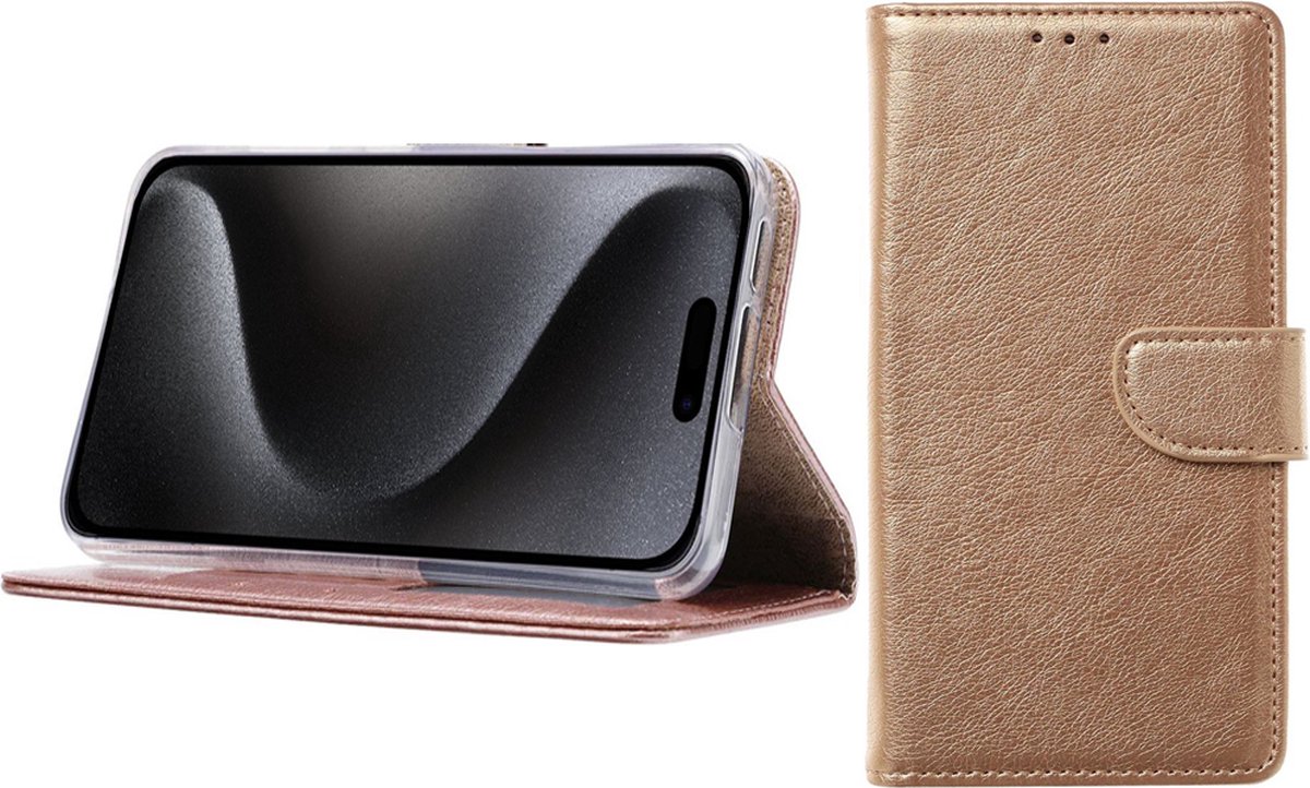 BixB Hoesje Geschikt voor iPhone 15 Pro – portemonnee bookcase met pasjeshouder - Goud