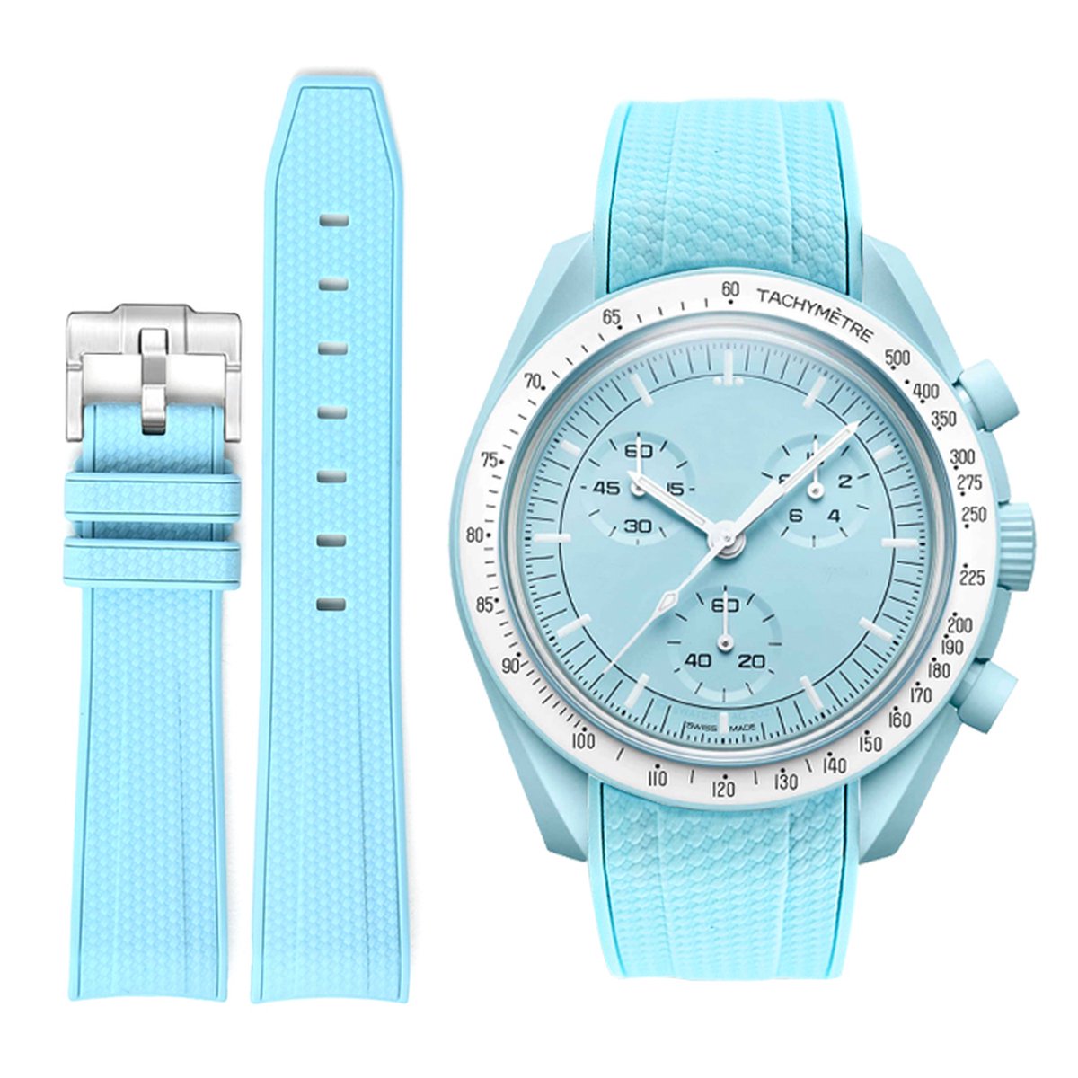 MoonSwatch - Omega - Swatch Mission on Earth- Rolex - SEIKO - Speedmaster - Rubberen horlogeband met perfecte pasvorm - 20mm - Sky Blue