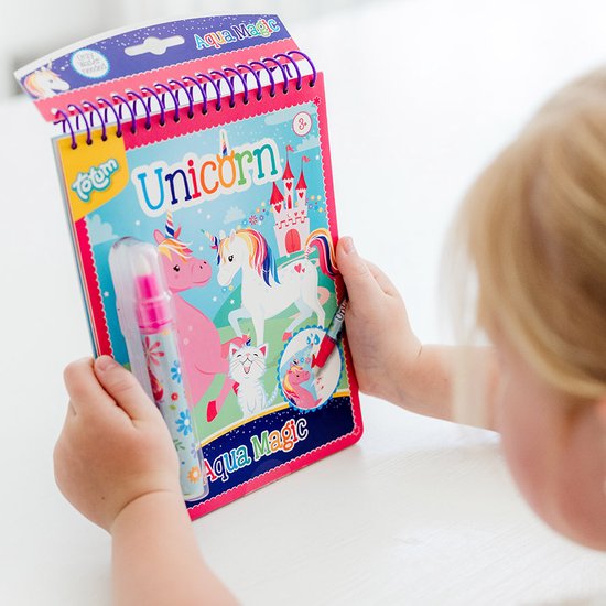 Totum Unicorn junior water kleur boekje - herbruikbaar magisch kleurboek 16 x 21 cm Aqua Magic | kleuren educatief peuter speelgoed