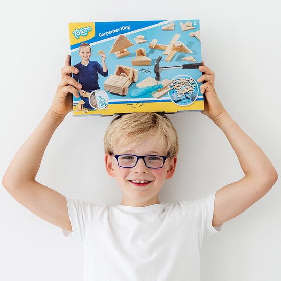 Totum Carpenter King junior Timmerset met hout en hamer - educatief constructie speelgoed bouwset - leren timmeren jongens en meisjes junior