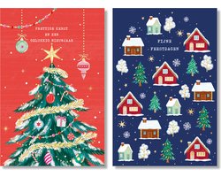 MGPcards - 20 Luxe dubbele wenskaarten - Kerstkaarten / Nieuwjaar - Foliebewerking - Witte envelop - 10.5 x 16 cm - 2 Motieven per doosje