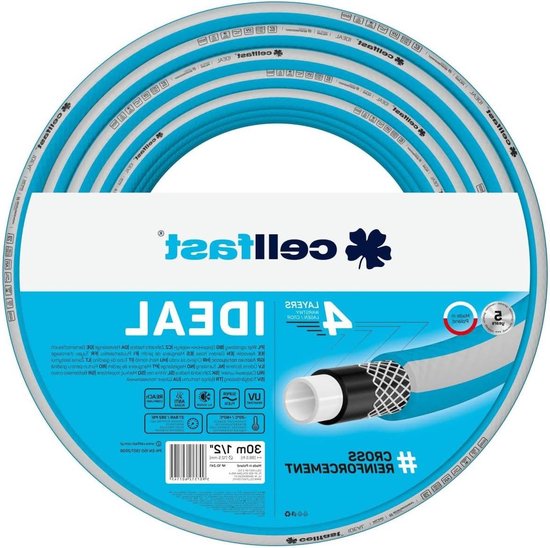 Vartco Lichtblauwe 4-laags waterslang, tuinslang, flexibele flexibele slang, polyester kruisgaas, uv-bestendig, 22 bar (1/2 inch 50 m