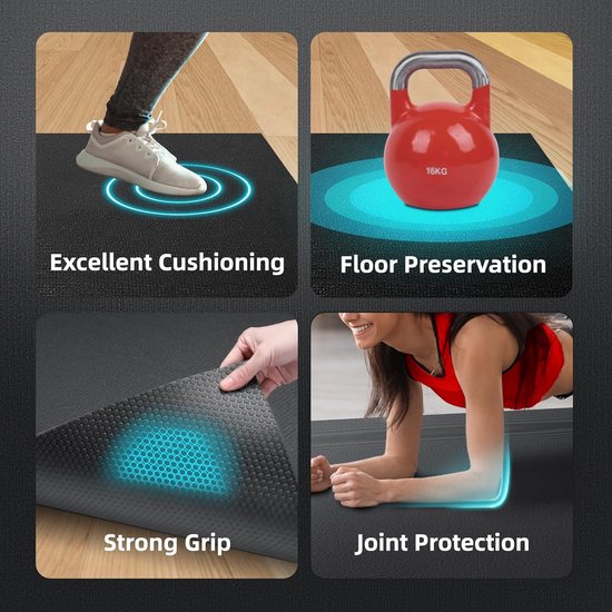 Yogamat XXL, trainingsmat, sportmat, 183 x 122 groot, 7 mm dik, fitnessmat, antislip, zeer dichte gymnastiekmat voor thuistraining, cardio, springtouw, schoenvriendelijk van Yogamat — afbeelding 4