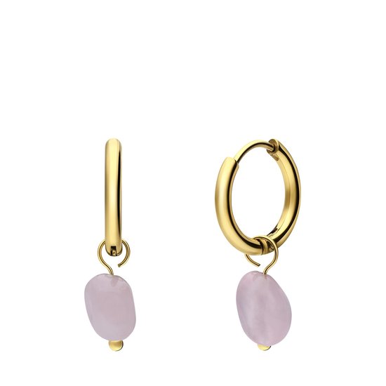 Lucardi Femme Boucles d'oreilles en acier plaqué or avec quartz rose - Boucles d'oreilles - Acier - Doré