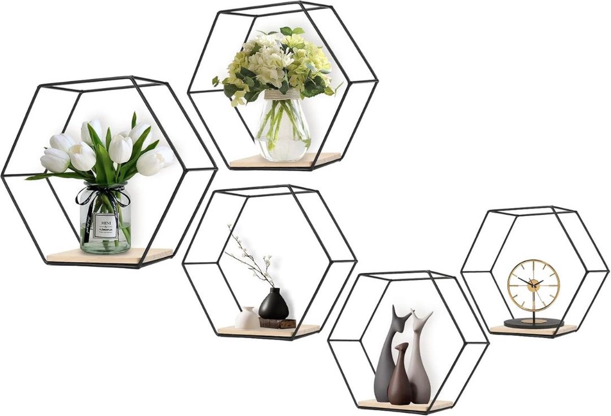 Houten Plank Wandmontage - Hoekrek Display Decor - Hoekplank - Zwevende Wandplank - Organizer voor Slaapkamer Keuken Badkamer - Decoratie