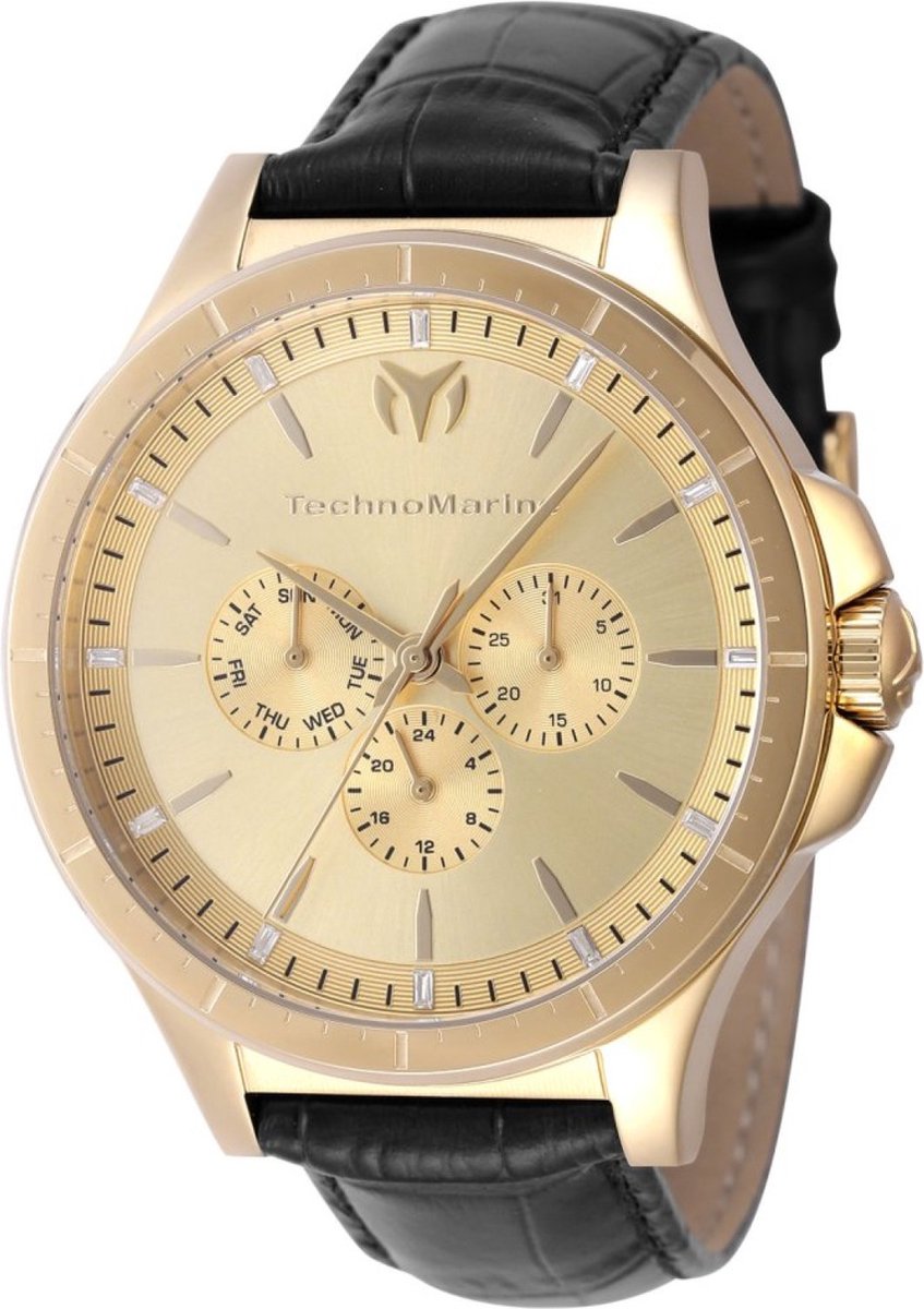 TechnoMarine MoonSun TM-822031 Heren Horloge - Waterdicht - Analoog - Quartz Uurwerk - Roestvrij Staal met gouden Wijzerplaat - 45mm
