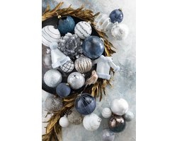 J-Line kerstbal Kartel 2Klaar/2Opal - glas - wit/blauw - large - doos van 4