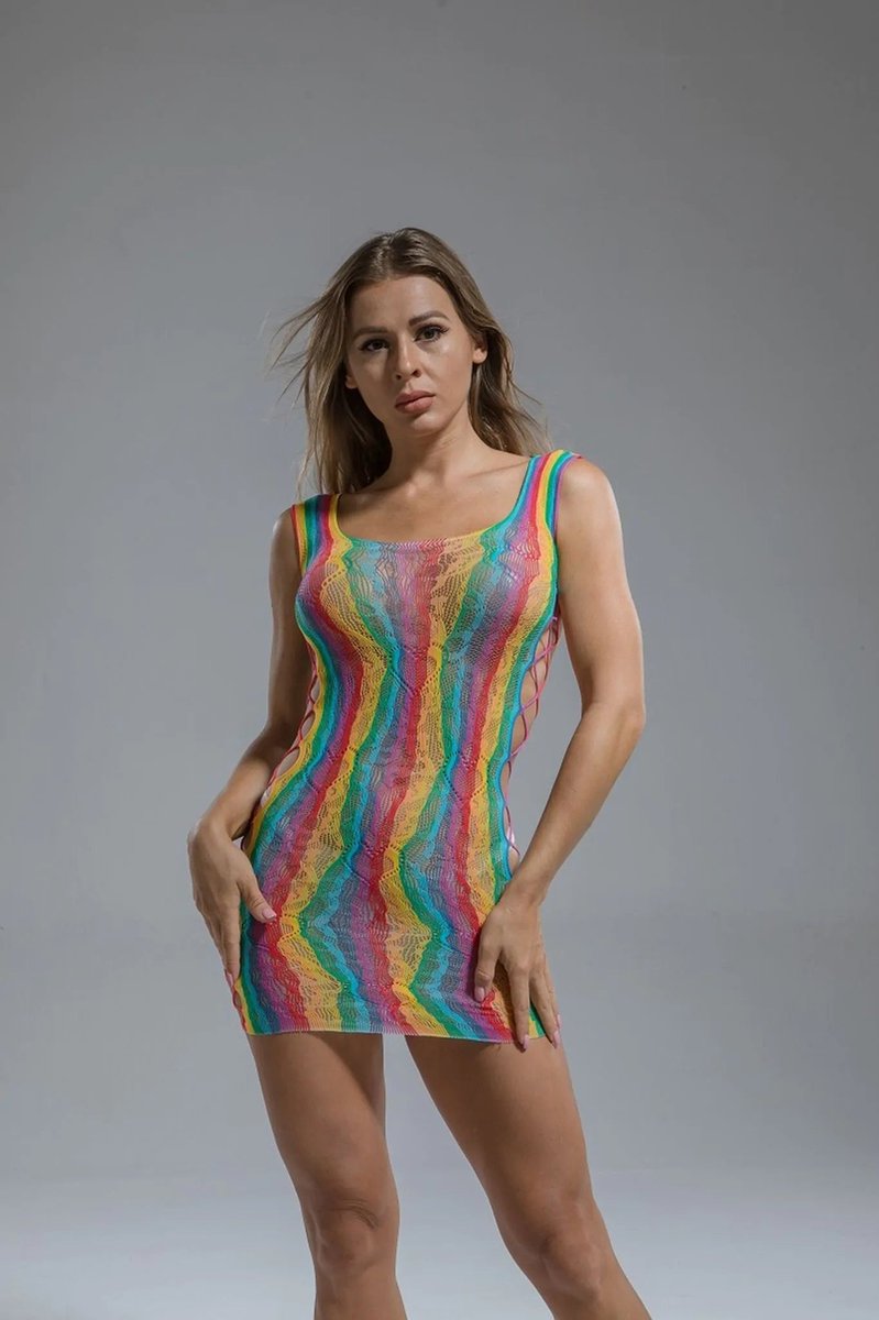 Goedkoopste Cindylove - Kanten Jurkje met Ronde Hals - One size - Rainbow