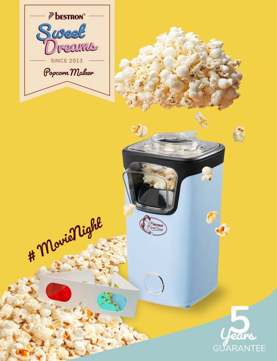Bestron Popcorn machine - APC200B - popcornmaker - Incl. 10 popcorn zakken - Klaar in 2 min - Blauw - 5 jaar garantie — afbeelding 4