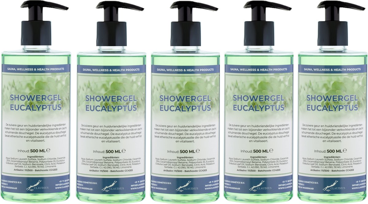 Goedkoopste Douchegel Eucalyptus 500 ml - set van 5 stuks - met gratis pomp - Showergel