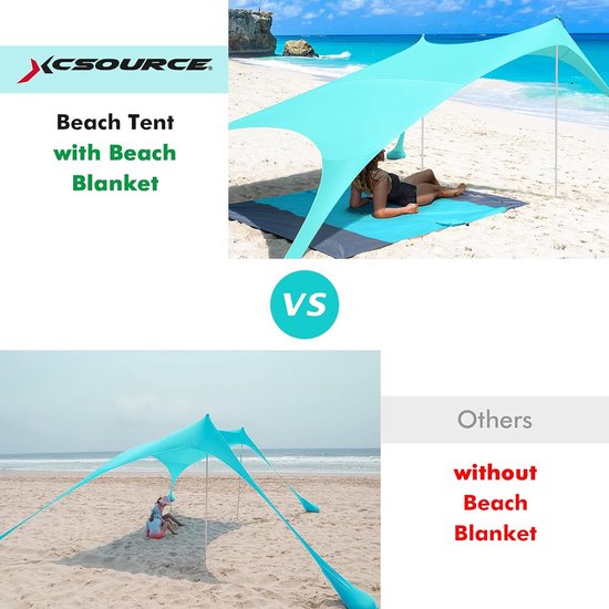2,4 x 2,4 m strandtent met picknickdeken en zandzakanker, strandtent, zonweringtent voor het strand met UV-bescherming UPF 50+ zonnescherm, luifel, campingzeil (turkoois) van Aktive — afbeelding 2