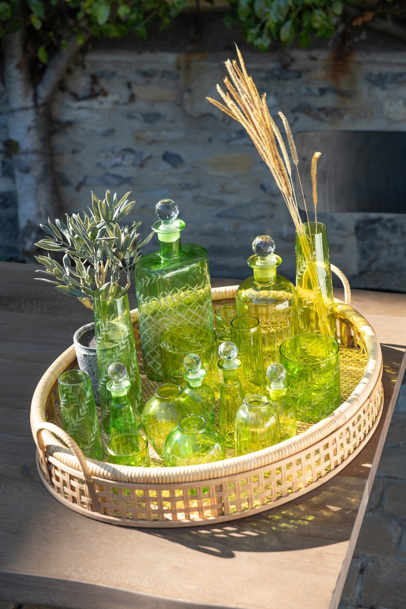 J-Line vaas Bol Bladeren - glas - groen - 2 stuks - Ø 9.5 cm