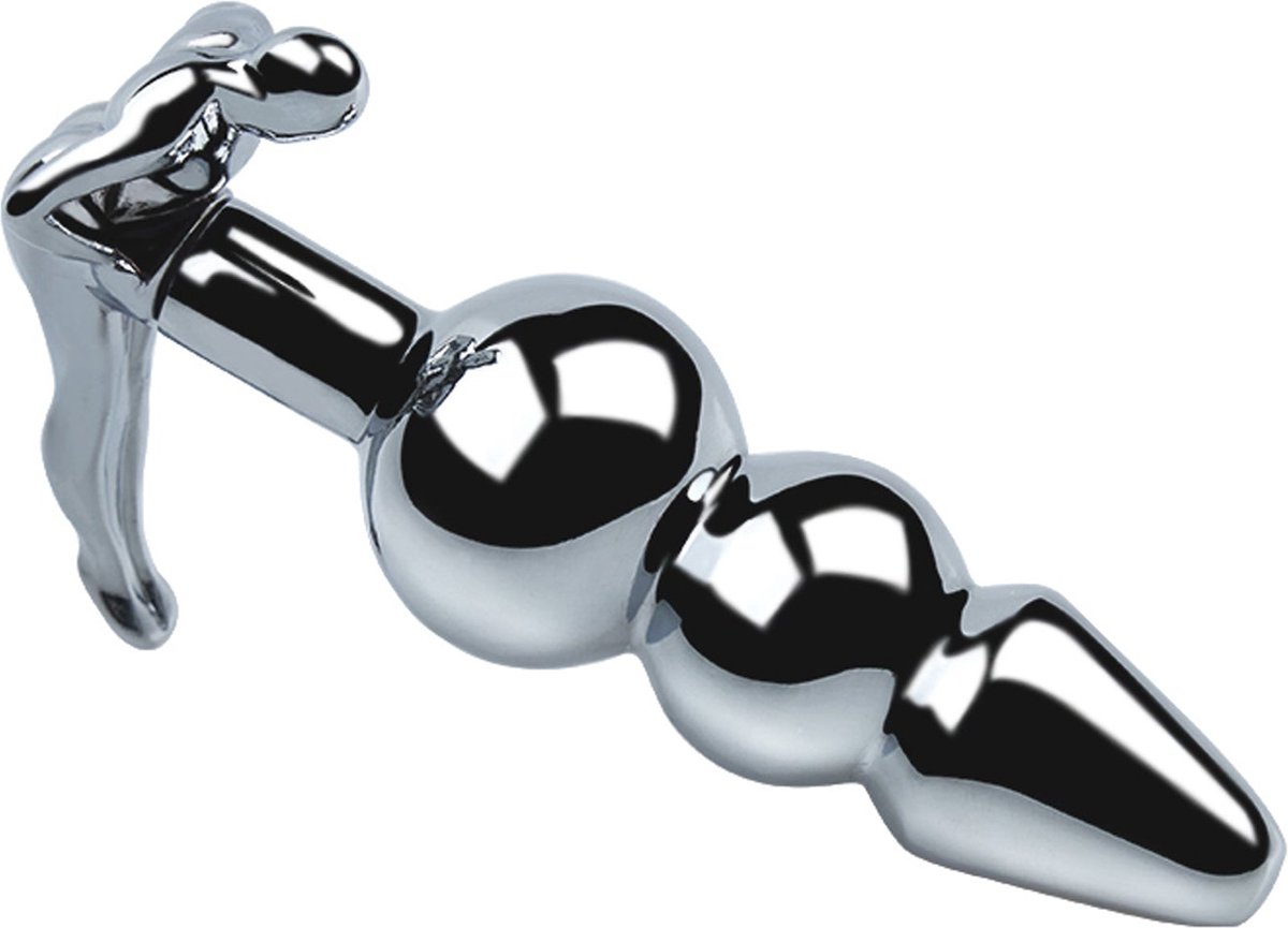 Fixxx - Geribbelde RVS Buttplug met Handvat in de vorm van een Mensenfiguur